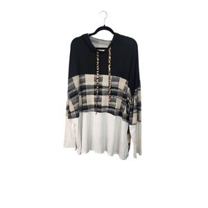 Celeste Plaid Color Block Hoodie Women 3XL Black White NWT